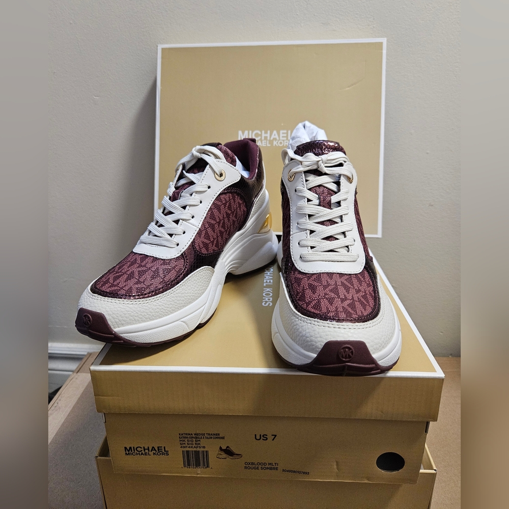 Michael Kors Katrina Signature Logo and Metallic Lizard Embossed Trainer